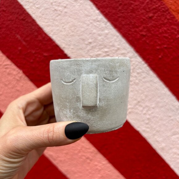 Small Face Pot | Decorative Cement Planter | 3" x 2.5" - Picture 4 of 6